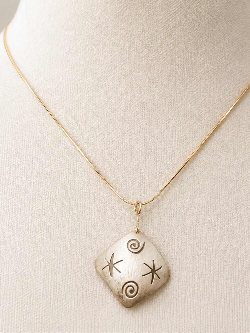 Sterling Silver 925 Y2K Minimalist Geometric Artisan Pendant Necklace